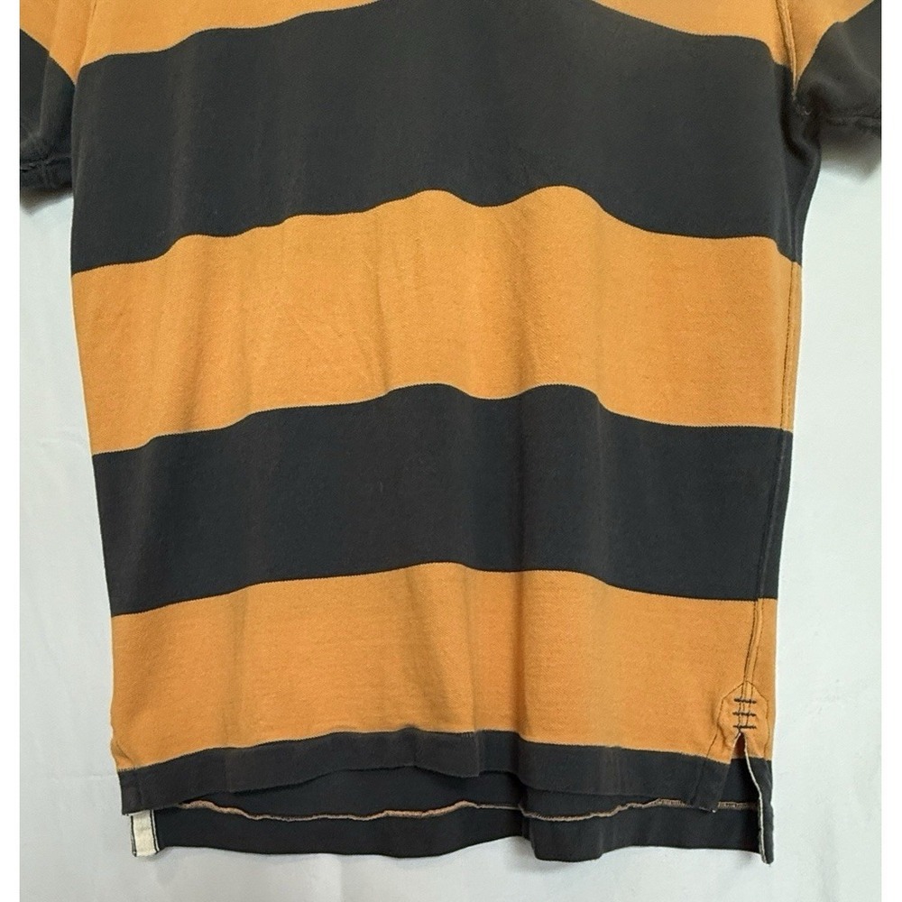 Y2K American Eagle Mens Rugby Striped Polo Shirt Size L Preppy Patch Academia - Picture 4 of 11